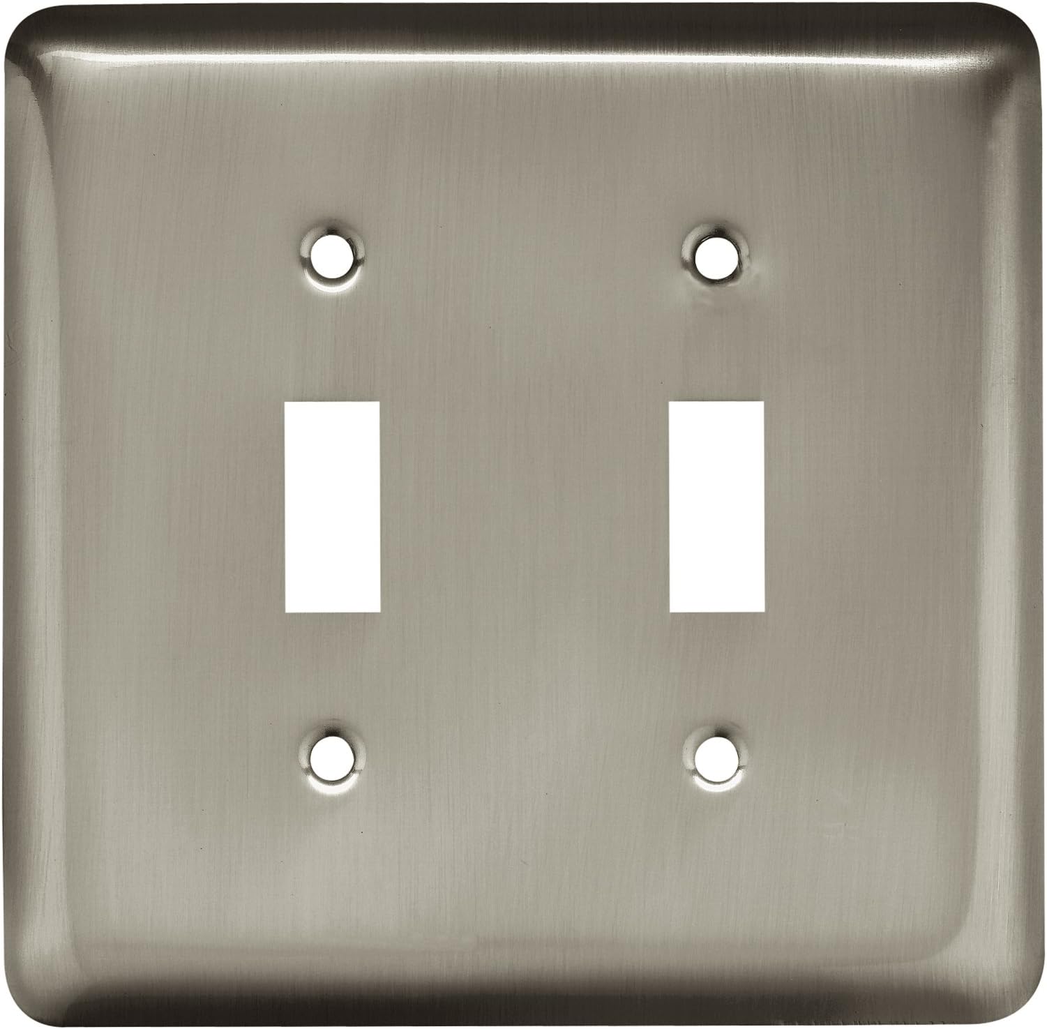 Stamped Steel Round Double Toggle Switch Wall Plate / Switch Plate / Cover, Satin Nickel, Packaging may Vary