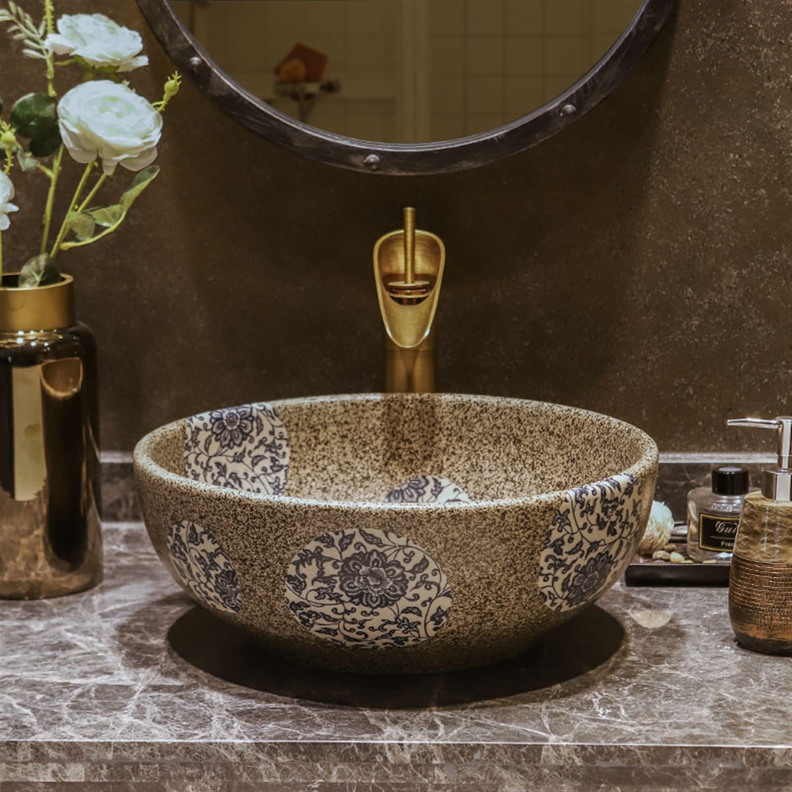 Umywalka łazienkowa ceramiczna umywalka nablatowa w stylu vintage, umywalka antyczna, umywalka łazienkowa, balkon, proste okrągłe umywalki umywalka stojąca