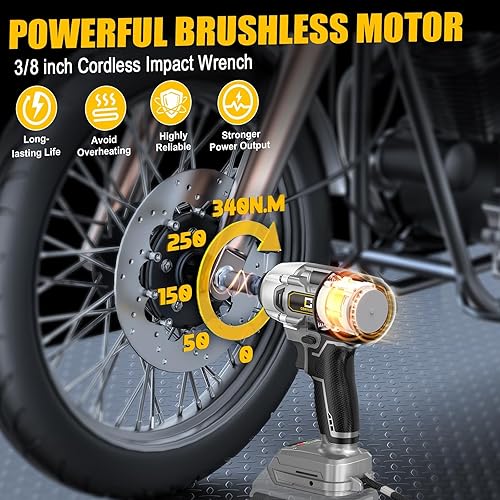 Miniatura 2 de Llave de impacto inalámbrica para batería Dewalt 250FT-LBS 3/8 pulgadas 340N.m Pistola de impacto compacta sin escobillas eléctrica incluye luz de