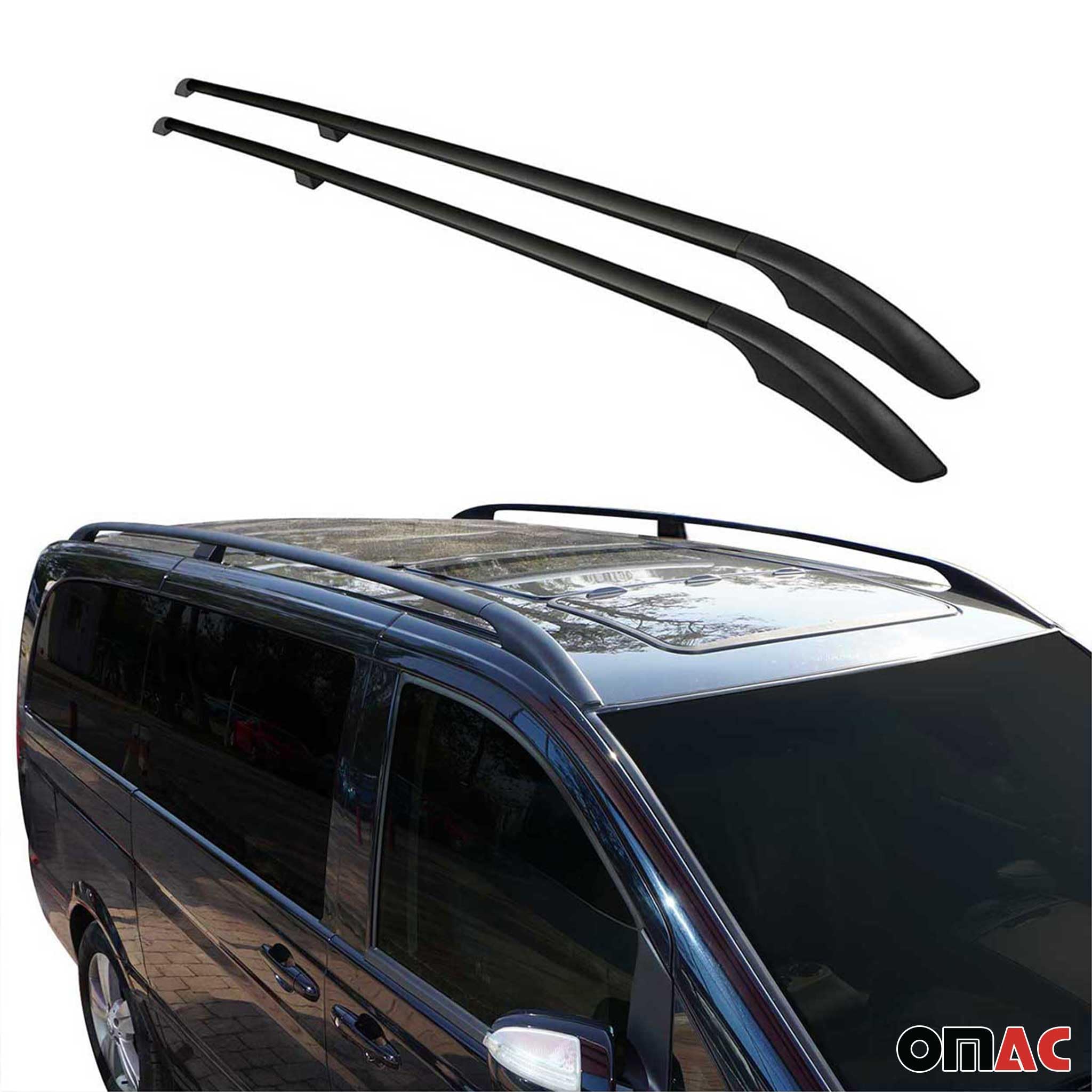 OMAC Dachreling Dachgepäckträger kompatibel mit VW Caddy 2010-2020 L1 Kurz Alu Schwarz