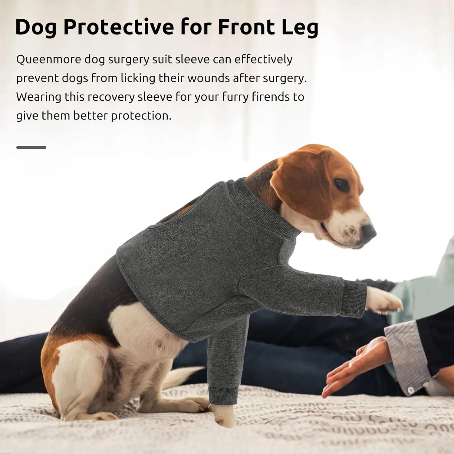 Queenmore Dog Leg Sleeve to Stop Licking, Alternative to Cone of Shame, After Surgery Dog Elbow Protector with Magic Tapes, Recovery Suit for Dogs Anti-Lick Wounds Sleeves, Grey, S
