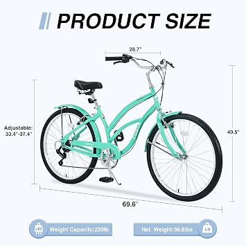 26 Inch Beach Cruiser Bike Men 7-Speed Complete Cruiser Bike for Adult Men and Women,City Commuter Bicycle with Front & Rear Fenders,High-Carbon Steel,Multiple Colors