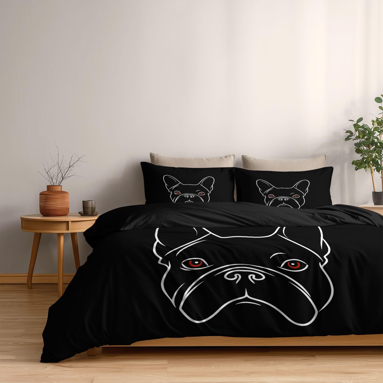 Generisch Minimalistische Linie 3-teiliges Bettwäsche-Set, 1 Bettbezug 240 x 220 cm und 2 Kissenbezüge 80 x 80 cm, Schwarz, Haustier Hund Textur, Pflegeleicht, Erwachsene, Schlafzimmer