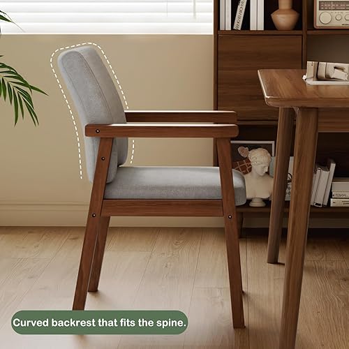 Miniatura 5 de Silla de comedor tapizada de madera maciza, silla de comedor moderna de mediados de siglo con respaldo curvado y reposabrazos para cocina, sala de