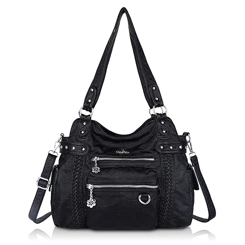 Angel Kiss Hobo Handbags for Women Soft PU Leather Shoulder Handbags Ladies Purses - Black