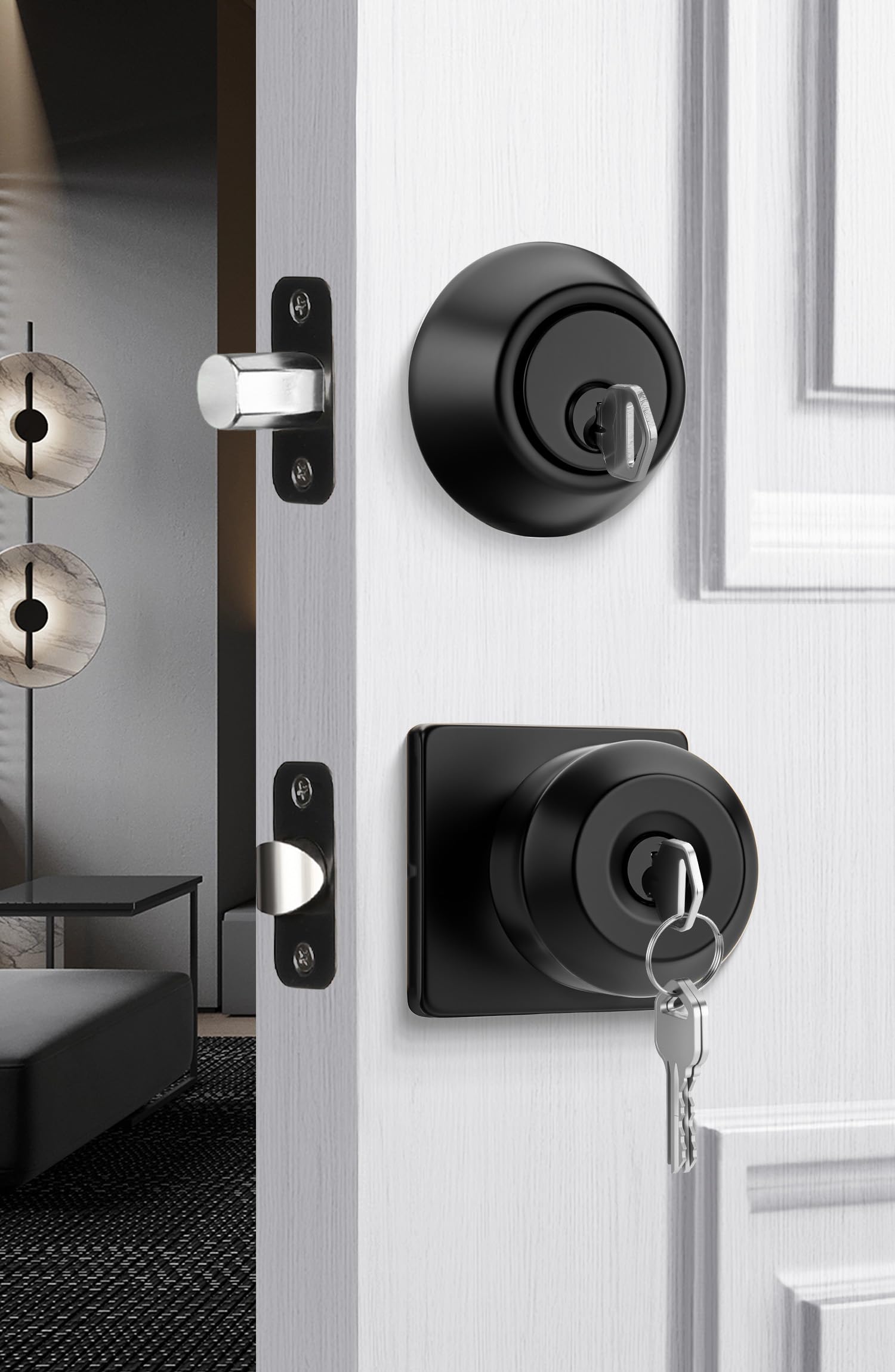 Goldenwarm Black Door Knob and Deadbolt Set