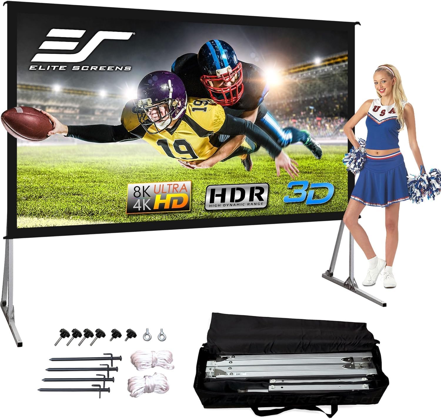 Elite Screen Yardmaster 2 Dual 135" 16:9 Front/Rear 4K Ultra HD Indoor/Outdoor Projection Screen OMS135H2-Dual 16:9, 90-inch OMS90H2