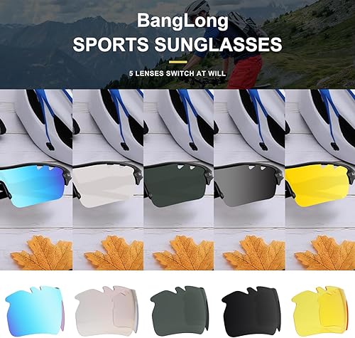 Miniatura 9 de Gafas de sol deportivas polarizadas para hombres y mujeres con 5 lentes intercambiables para correr, béisbol, golf, conducir