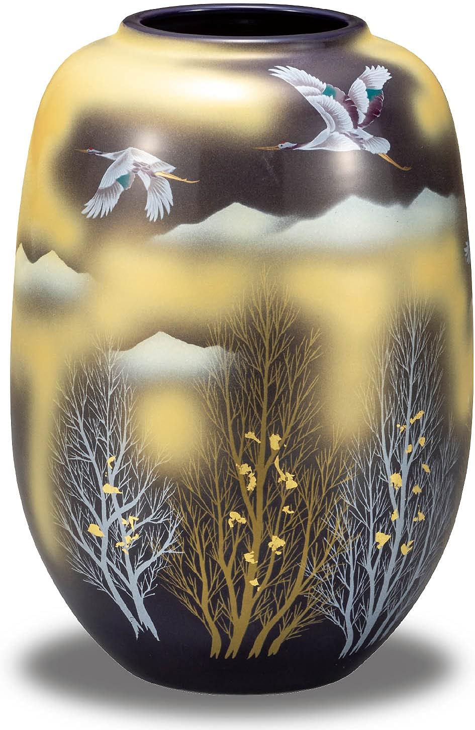 花瓶 おしゃれ 陶器 最新作の 九谷焼 金雲鶴木立 新築祝い ギフト プレゼント 古希祝い 還暦祝い