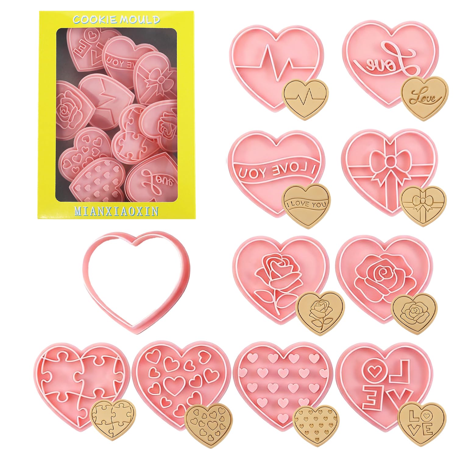 10 Pcs Valentine‘s Day Cookie Cutters Heart and Love-Themed Shapes for Baking Romantic Biscuit Moulds for DIY Cake Decorating & Gifts