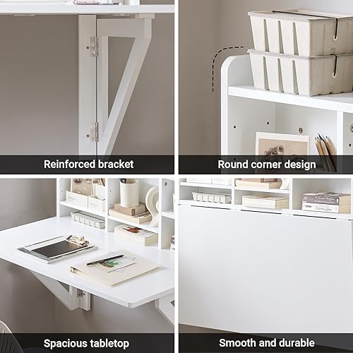 Miniatura 7 de Haotian Mesa plegable montada en la pared con caballete flotante con hojas caídas, estación de trabajo de escritura para computadora con