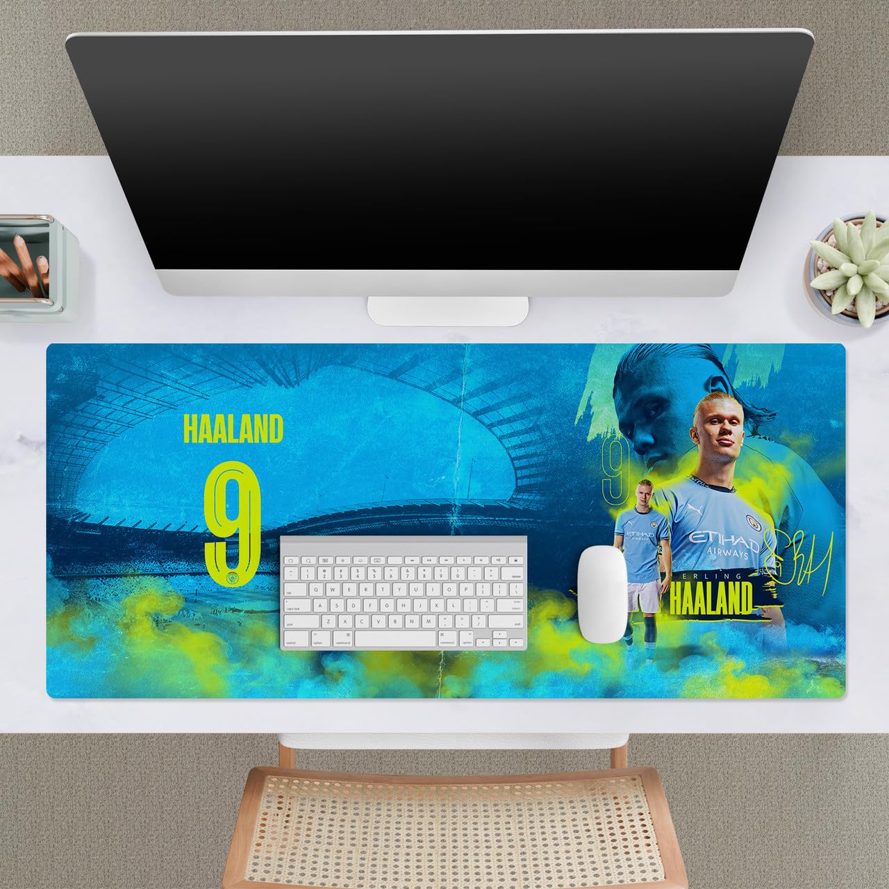 Head Case Designs sous Licence Officielle Manchester City Man City FC Haaland Kits et Joueurs avec Blason 37.4 x 15.75 x 0.16 inches (900 x 400 mm) - XL Tapis De Souris pour Jeux Bureau PC Clavier