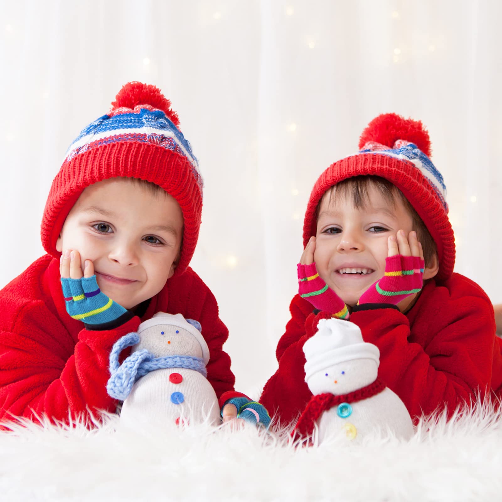 QKURT 6 Pares Niños Guantes sin Dedos, Guantes de Medio Dedo para niños Guante mágico elástico Guantes de Punto cálido Guantes térmicos de Invierno para niños niñas de 6 a 12 años