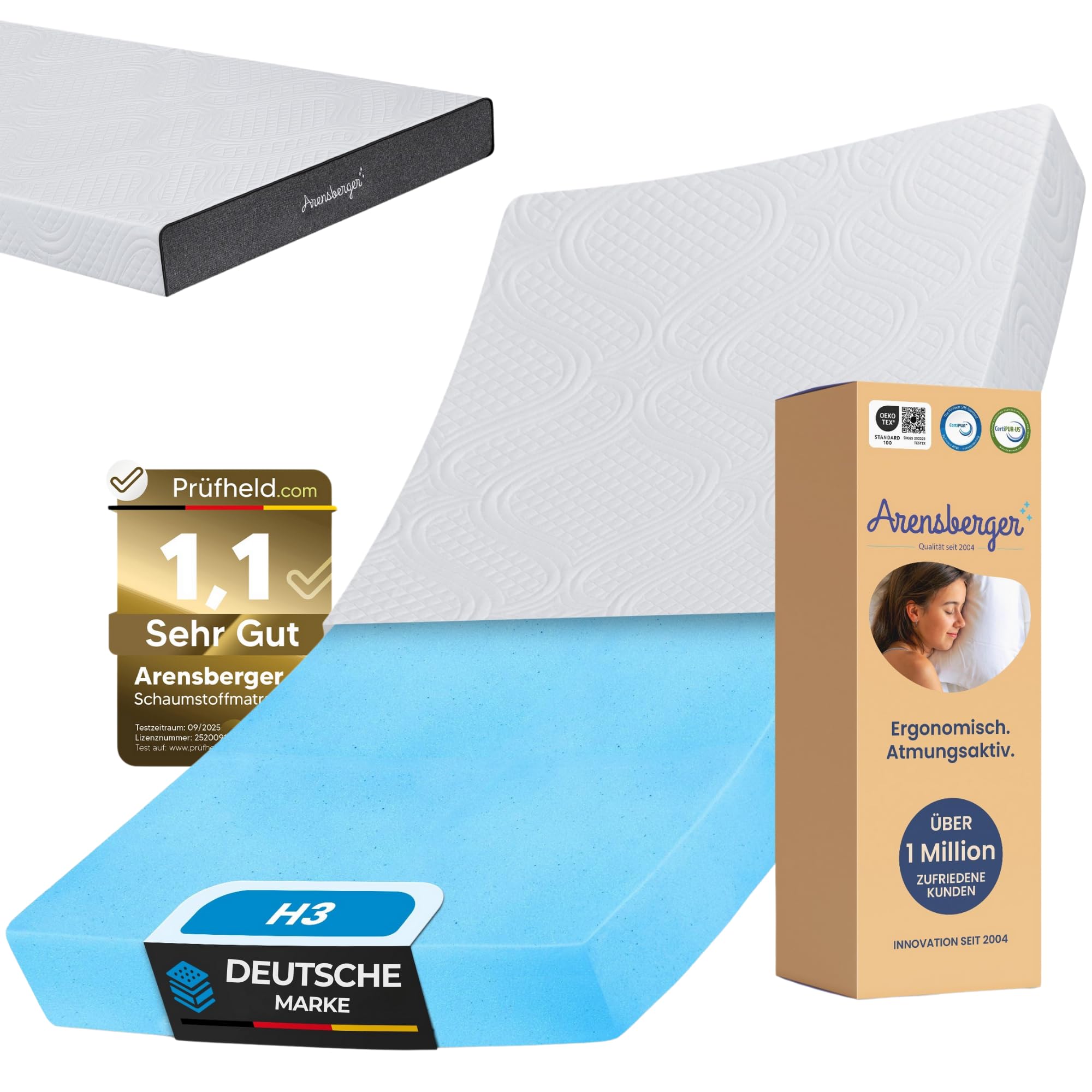 Arensberger Matratze Anna 140x200cm Höhe 13cm | NANOCELL® Gel-Schaum | Mittelfest H3 | Premium-Bezug 240g/m² | 60°C waschbar | Kaltschaum-Matratze 140x200 | Note 1,1 | Öko-Tex Zertifiziert