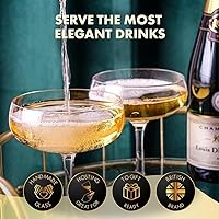 Vista 3 de VEMACITY - Elegante juego de 2 copas de cóctel Coupé sopladas a mano (10 onzas) - Copas de Martini de cristal expreso, platillos de champán