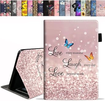 Case for Amazon Fire HD 10 Tablet 10.1" 9th/7th Generation, 2019/2017 Release - Premium PU Leather Stand Cover with Auto Wake/Sleep - Glitter Quote Live Laugh Love