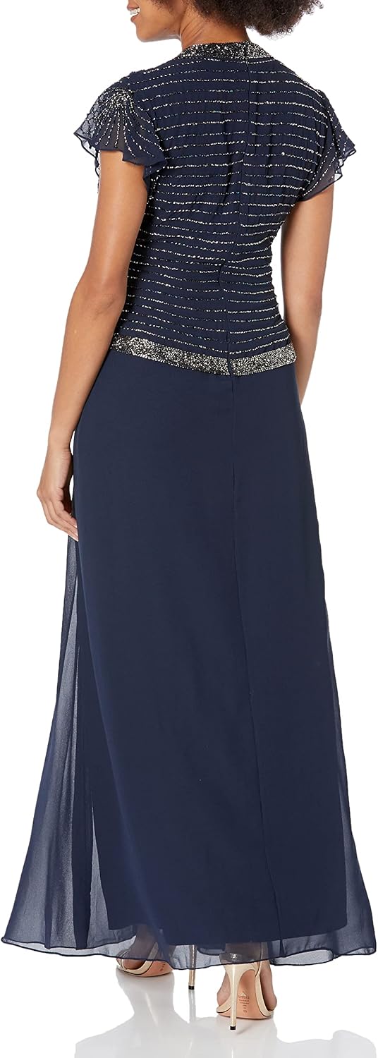 J Kara Womens Faux Wrap Long Dress W/Flutter Sleeve - Image 2