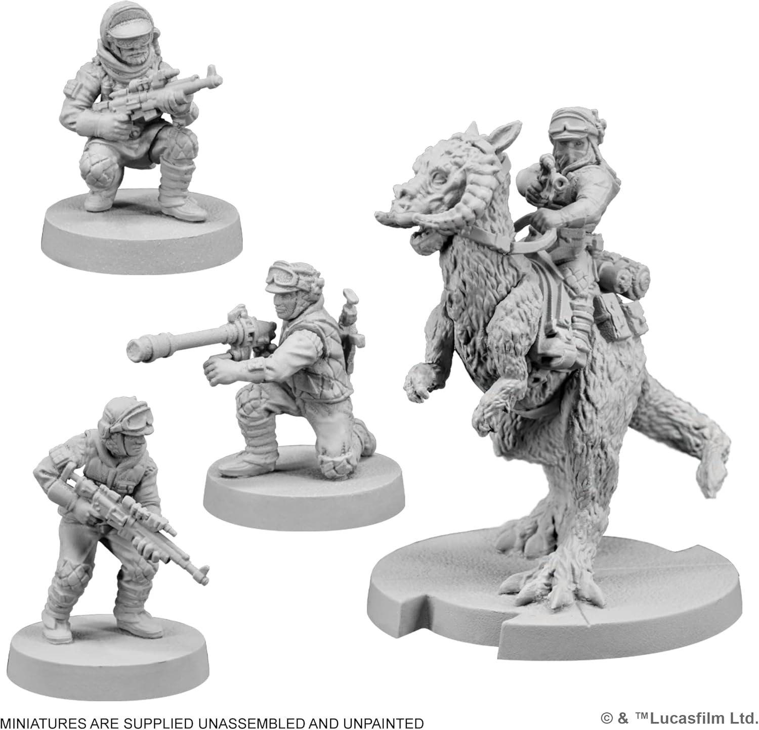 Unassembled miniatures of Rebel Veterans and Tauntaun Riders from Star Wars Legion.
