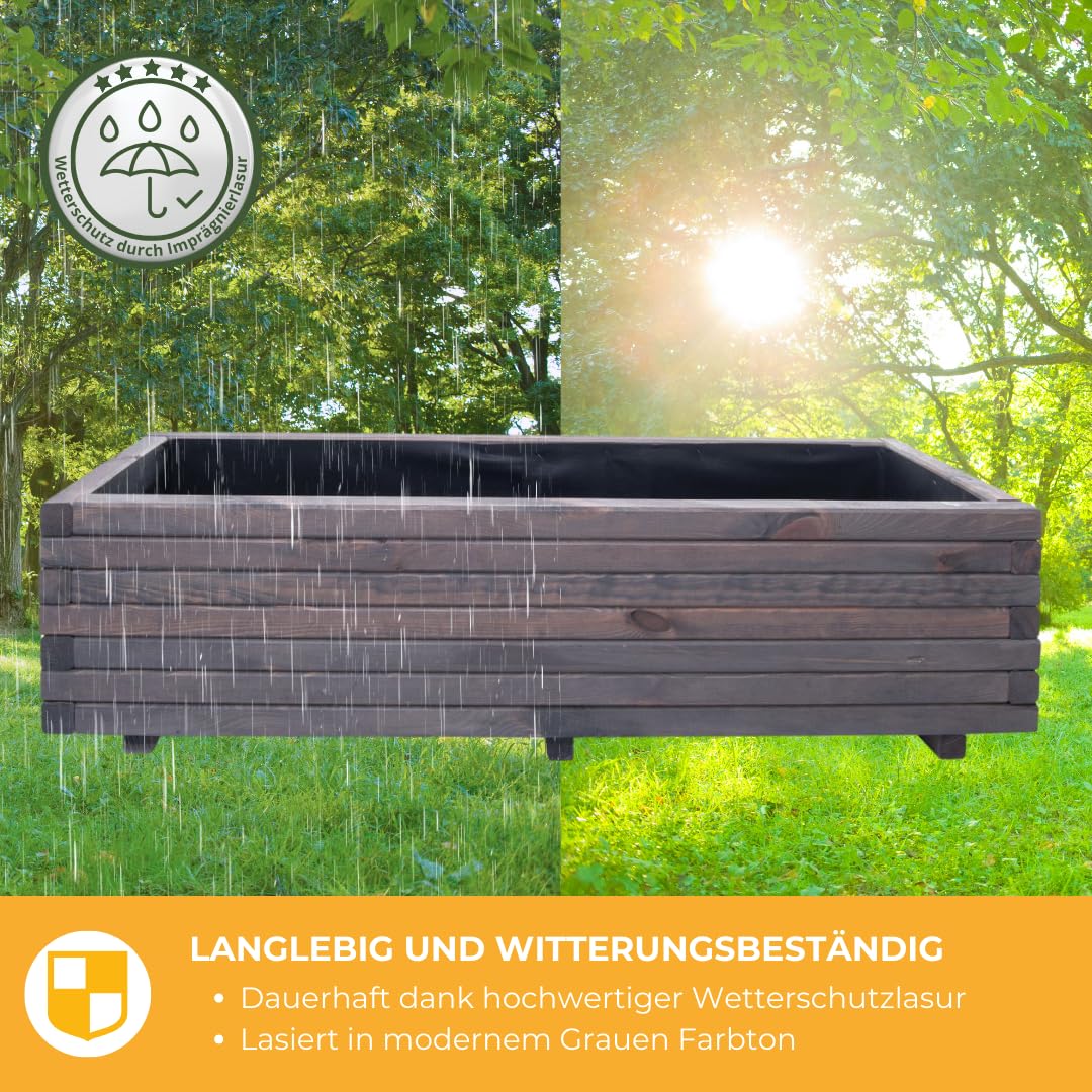 Mega Holz Pflanzkübel Grau Lasiert 40x40 cm - Massiv & wetterfest - Fertig montierter Blumenkübel aus Kiefernholz - Rustikaler Blumentopf für Garten, Balkon & Terrasse, witterungsbeständig & robust