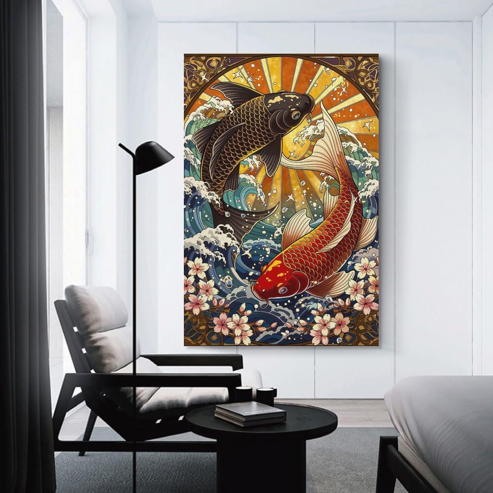 Junmoney Unframe-Style-6 Koi Fish And Cherry Blossoms Wall Picture Print, 20X30inch(50X75cm), For Wall Displays, Bedrooms Or Room Updates, Decorative Artwork With Flexible Styling