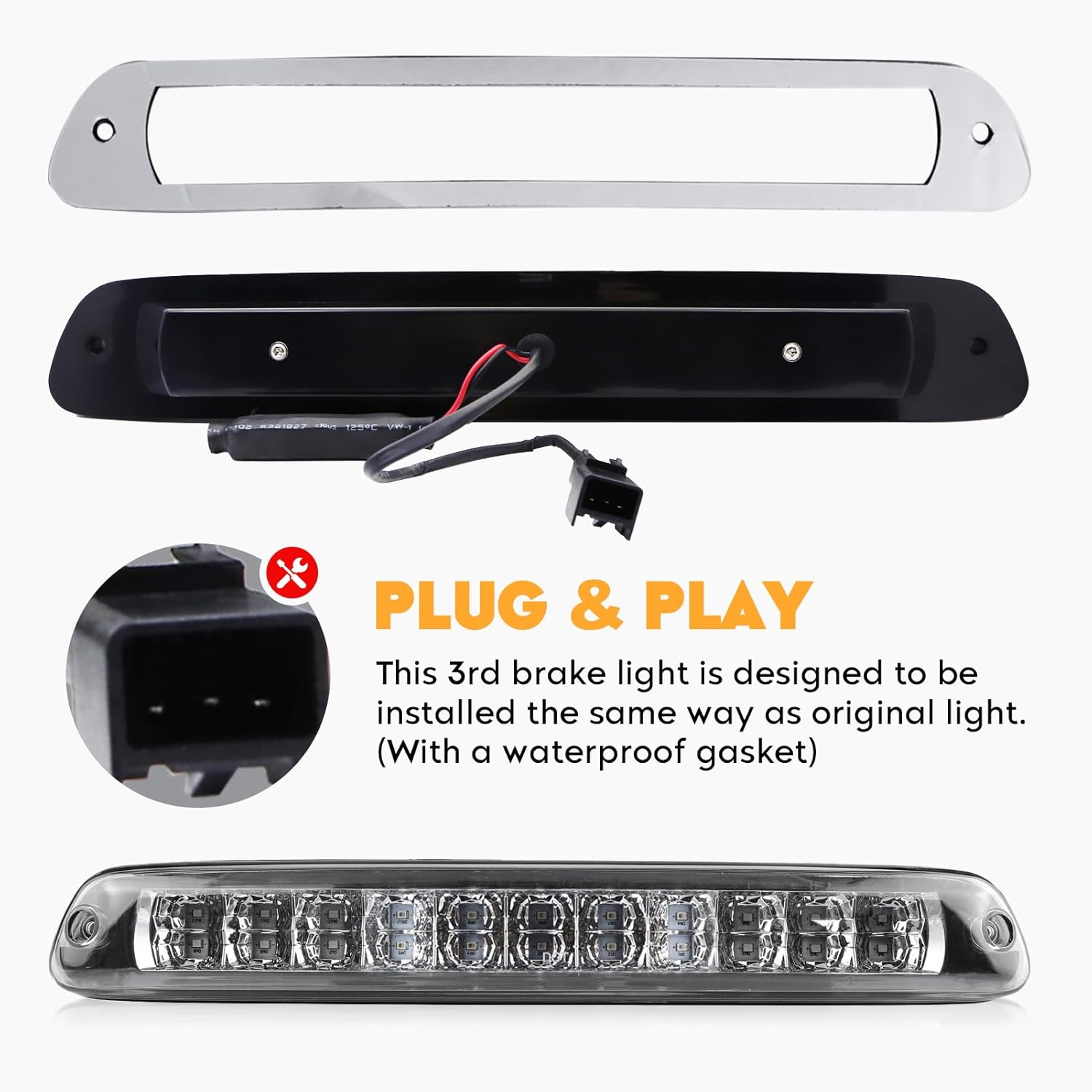 LED Tail Light Assembly + 3rd Third Brake Cargo Lamp Fit for Chevy Colorado 2004-2012, GMC Canyon 2004-2012, Rear Taillight and High Mount Stop Light Clear Lens, 3 Pcs