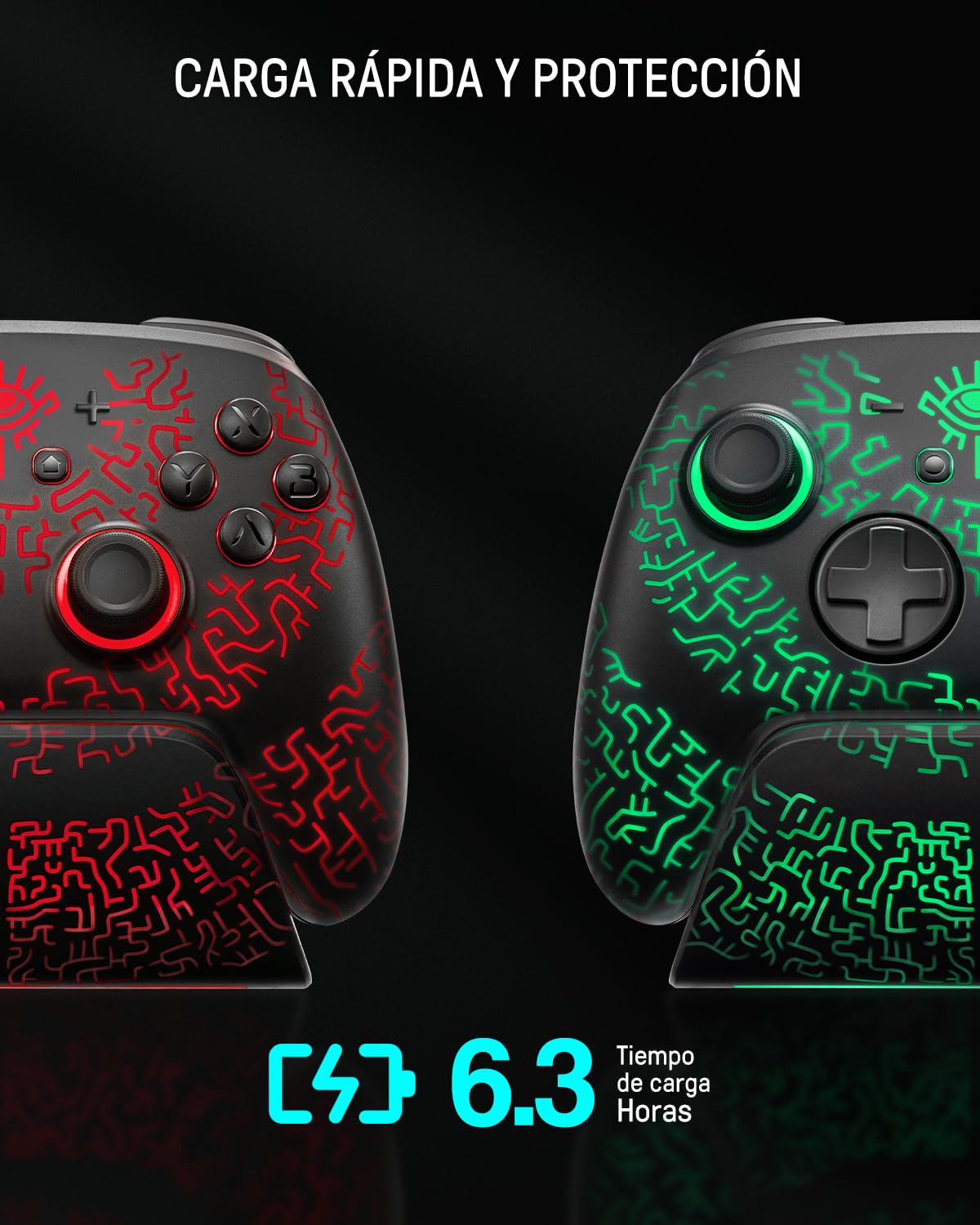Mando Pro Switch 2, Mando Inalambrico con Base de Carga Compatible con Switch 2/OLED/Lite, Luminex Controller Bluetooth con Efecto Hall/7 LED Colores/Botones Traseros/Turbo/Enlace de App,Minero Negro