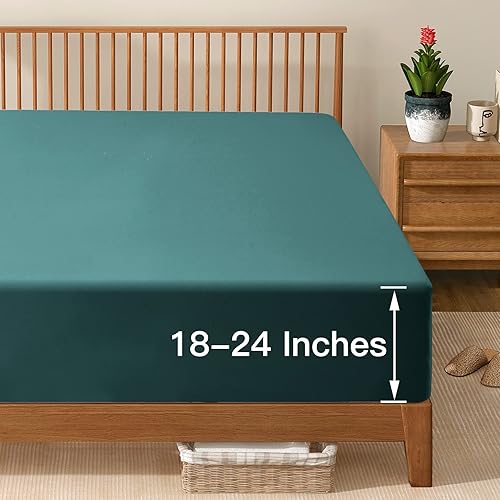 Miniatura 3 de Manyshofu Sábana bajera de bolsillo extra profundo tamaño King  Sábana bajera ajustable de 1800 hilos de profundidad para hotel de hasta 24