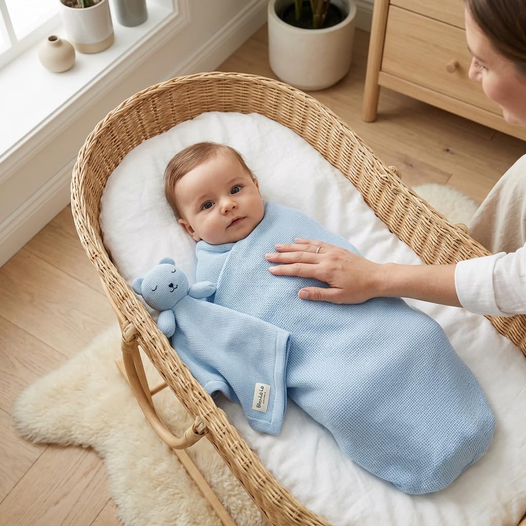 Baby Gift Set - Organic Cotton Newborn Blanket and Lovey Security Blanket Set, Thoughtful Baby Shower & New Baby Gift for Boys & Girls (Lovey - Bear - Sky Blue)