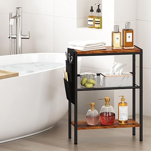 Miniatura 7 de Yusong Mesa auxiliar pequeña y estrecha para espacios pequeños, mesa auxiliar delgada con bolsa de almacenamiento, mesa de aperitivos para sofá con