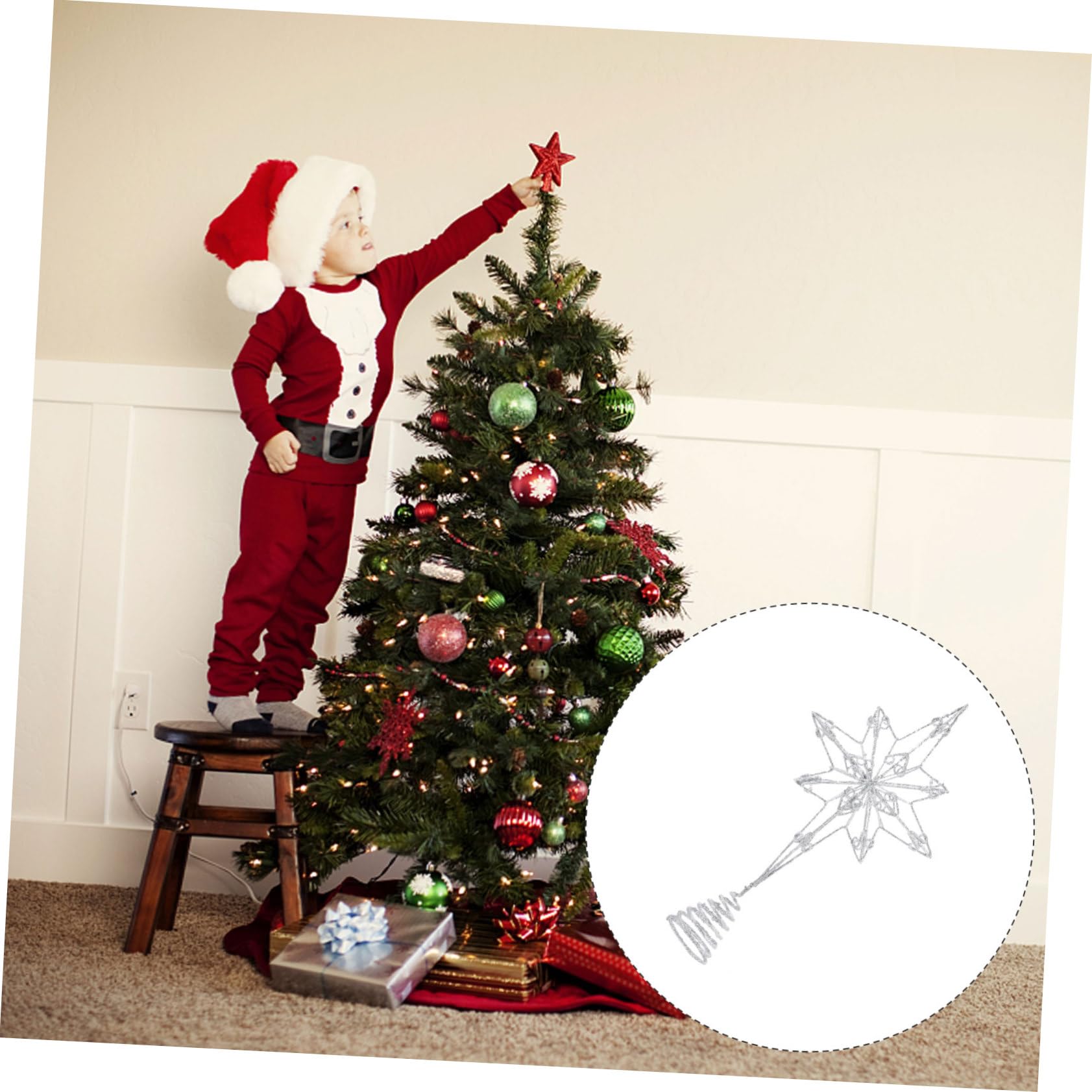 MAGICLULU 2 Pièces Accessoires De Décoration De Noël Étoile De Sapin De Décorations d'arbre en Métal Étoile Scintillante d'arbre Étoile d'arbre Étoile À 8 Points