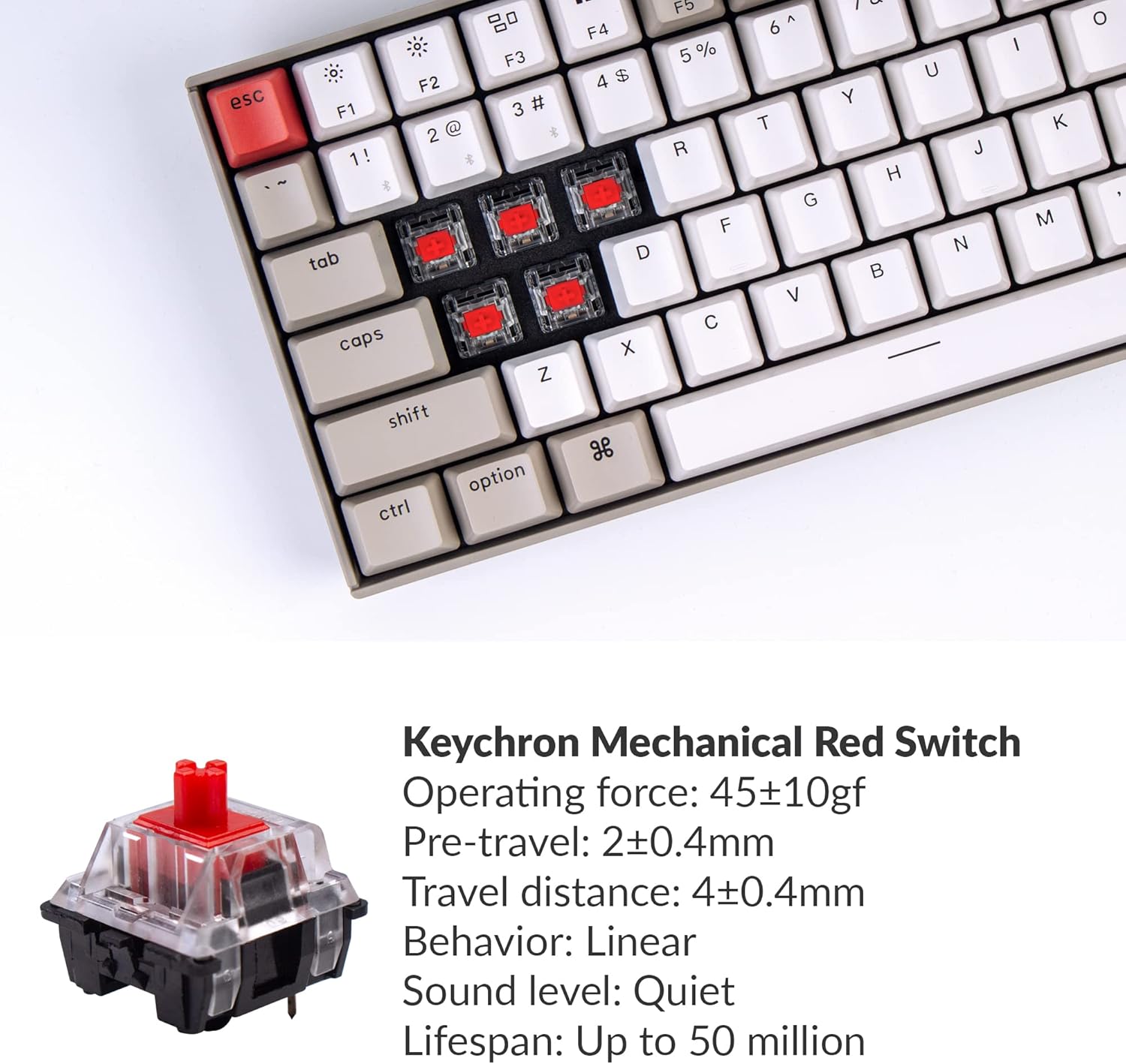 Keychron K2 75% Layout Bluetooth Wireless/USB Wired Mechanical Gaming Keyboard Mechanical Red Switch, Compact 84 Keys Computer Keyboard for Mac & Windows