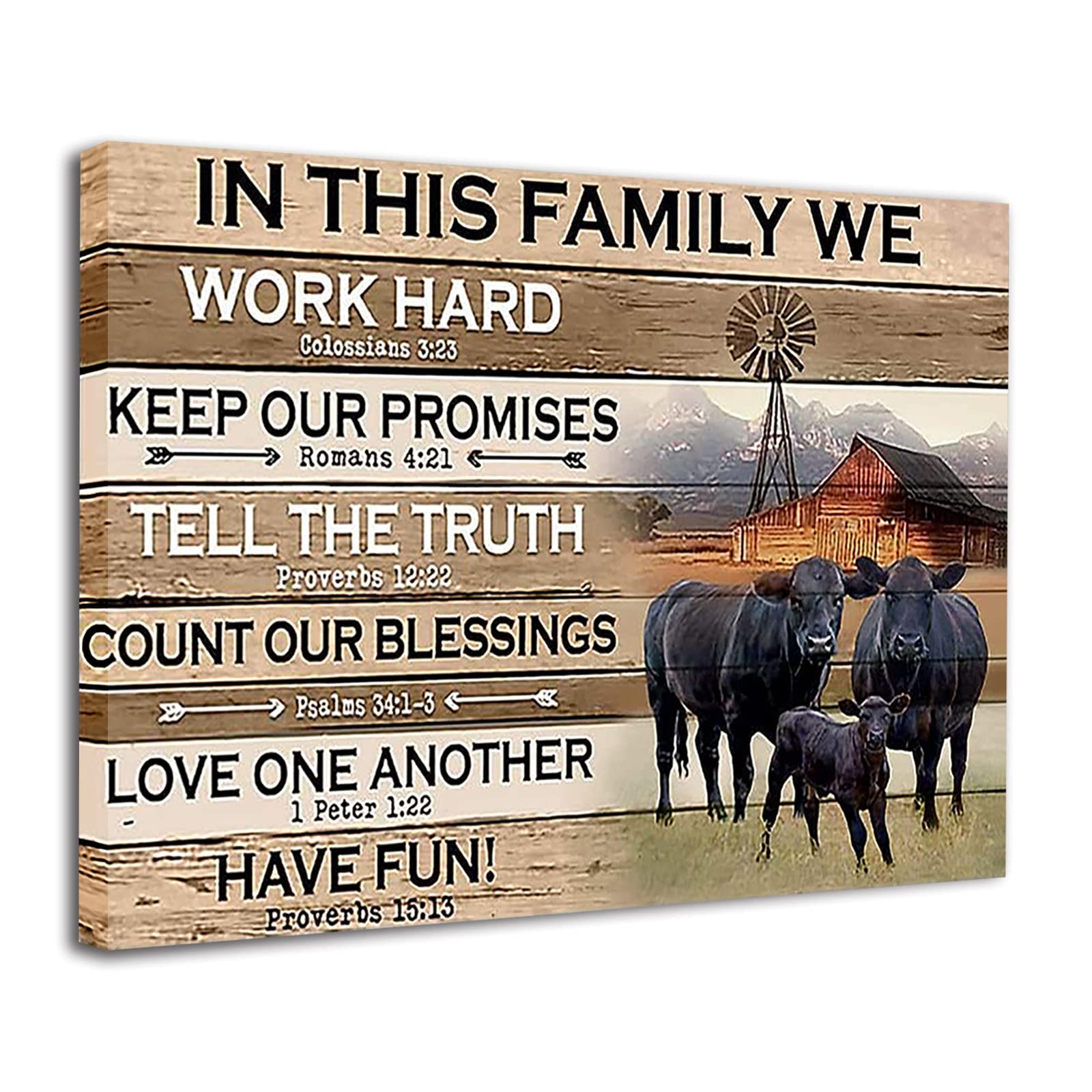 In This Family Black Angus Cattle Poster Cattle Wall Art Canvas Farmhouse Cow Wooden Rustic Inspirational Quotes Art Prints Vintage Themed