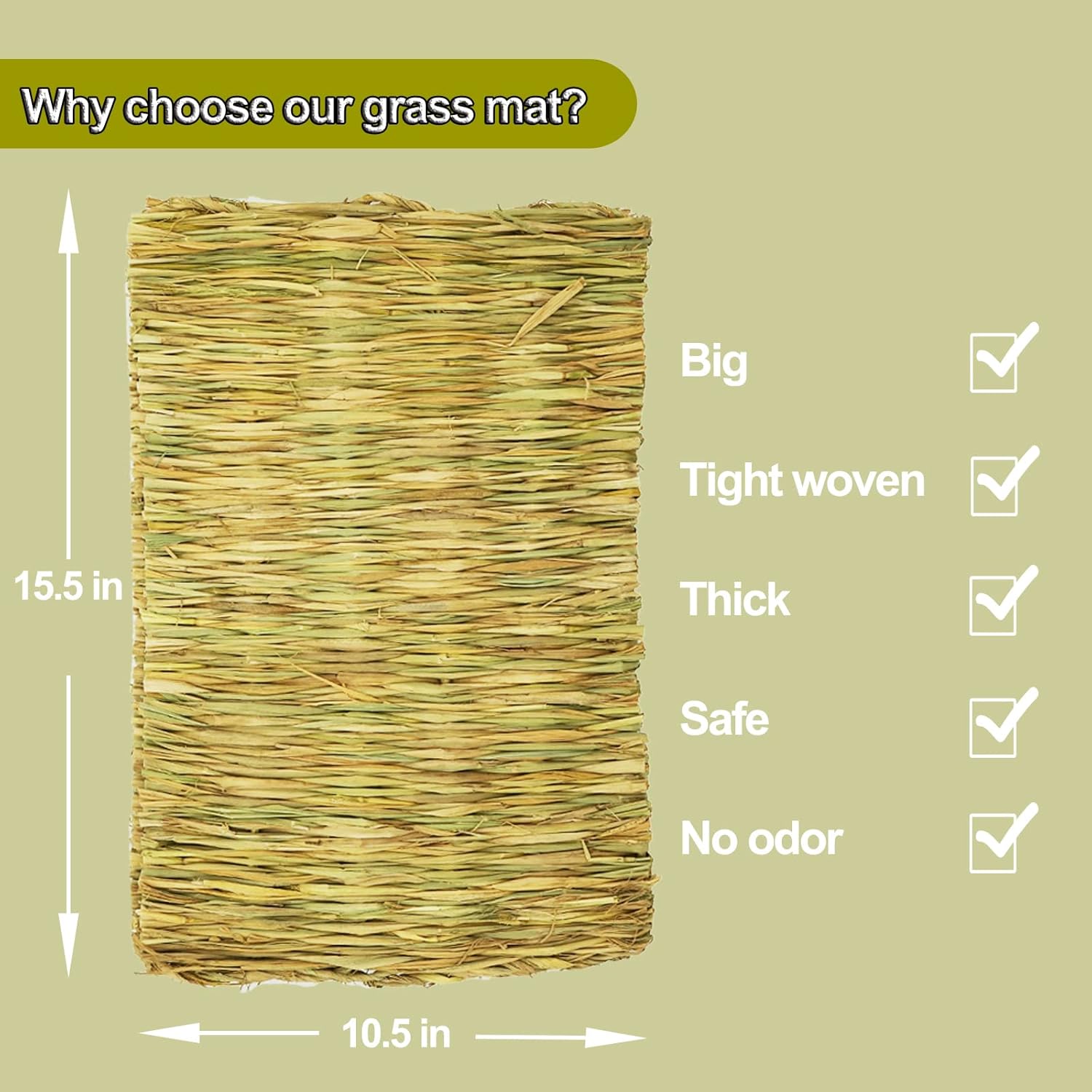 Woven Grass Mat Chew Toy for Rabbits, Guinea Pigs, Large Bunny Bed (Pack of 3)