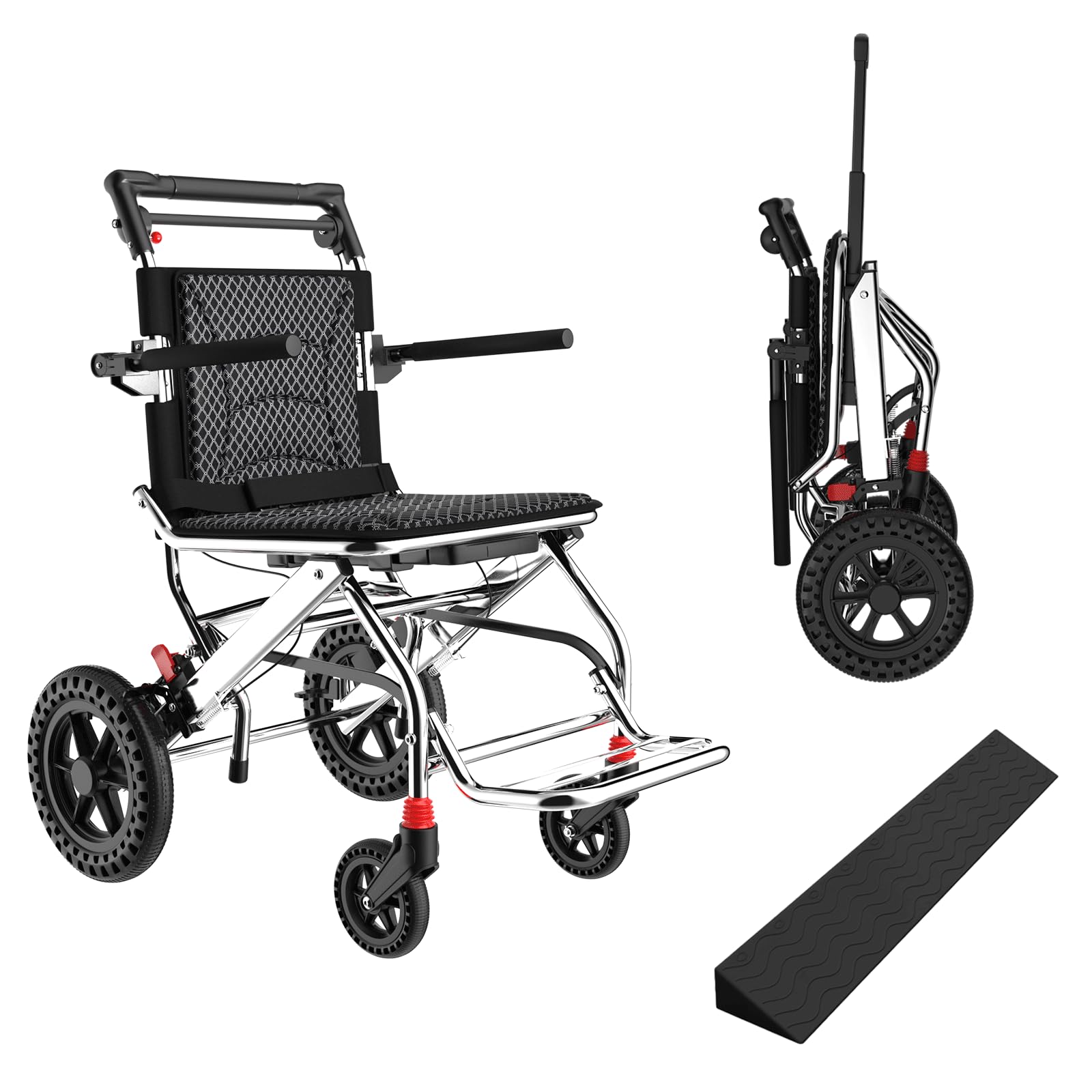 Silla de Ruedas Plegable Ligera para Adultos y niños: Silla de Transporte portátil Ultraligera de aleación de Aluminio con pasamanos móviles: ¡la compañera de Viaje Ideal!