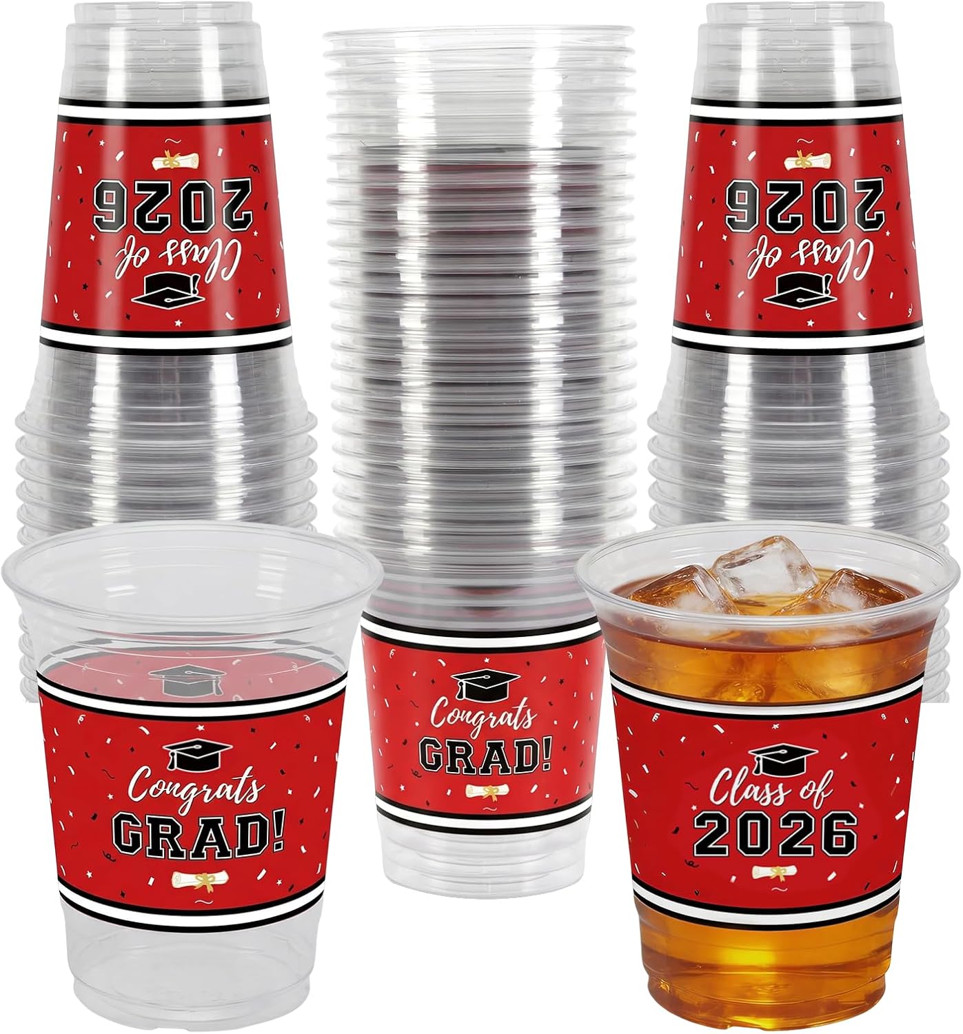 Labrostar 50Pcs Graduation Decorations 2026 Disposable Graduation Cups Congrats Grad Class of 2026 Decorations Graduation Party Supplies 16oz Black
