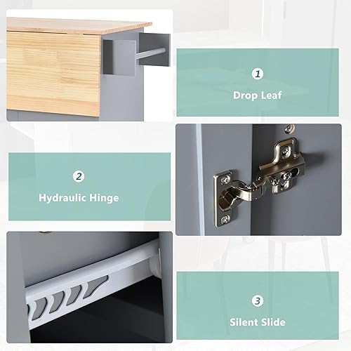 Miniatura 5 de LUMISOL Isla de cocina con hoja caída, carrito grande de isla de cocina con ruedas con almacenamiento, armario de almacenamiento rodante de 52.7