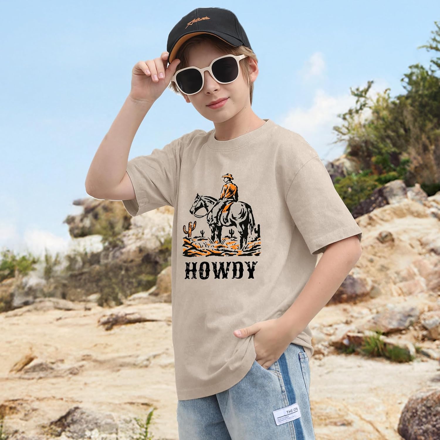 Boys Howdy Shirt Rodeo Western Graphic Letter T-Shirt Kids Toddler Funny Cowboy Country Acid Wash Tees Tops
