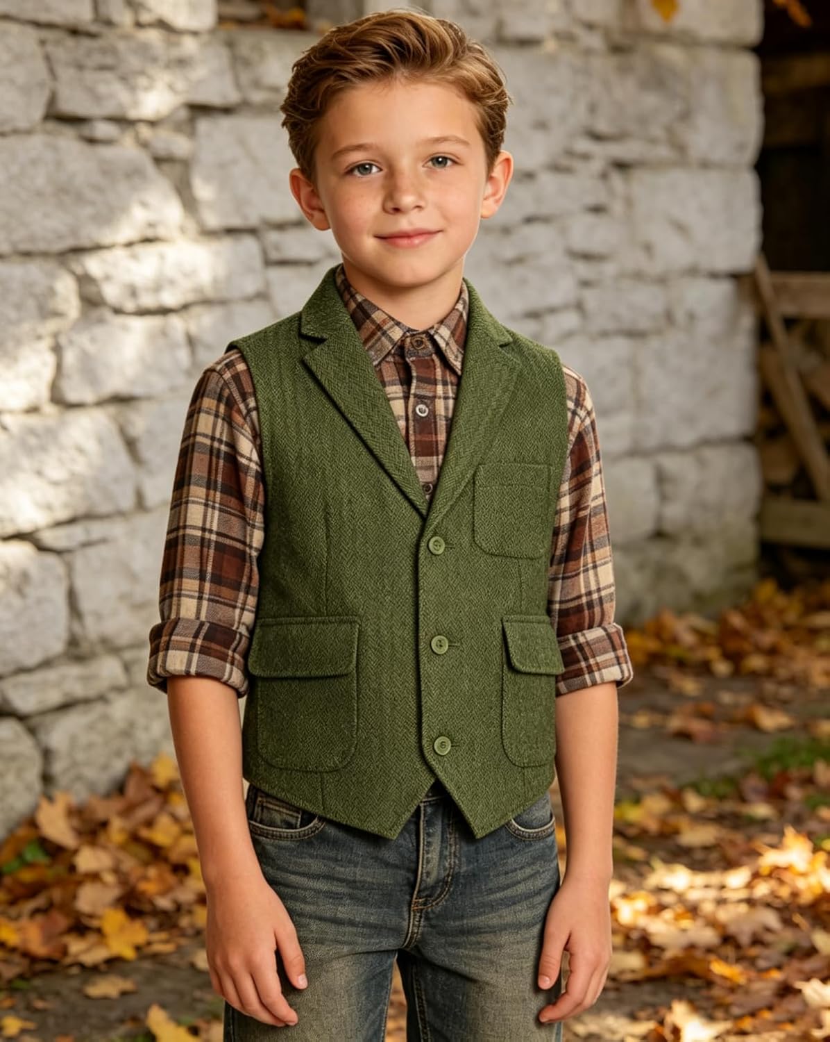 Bakerbear Boys Classic Tweed Vest for Kids Casual Retro Western Waistcoat