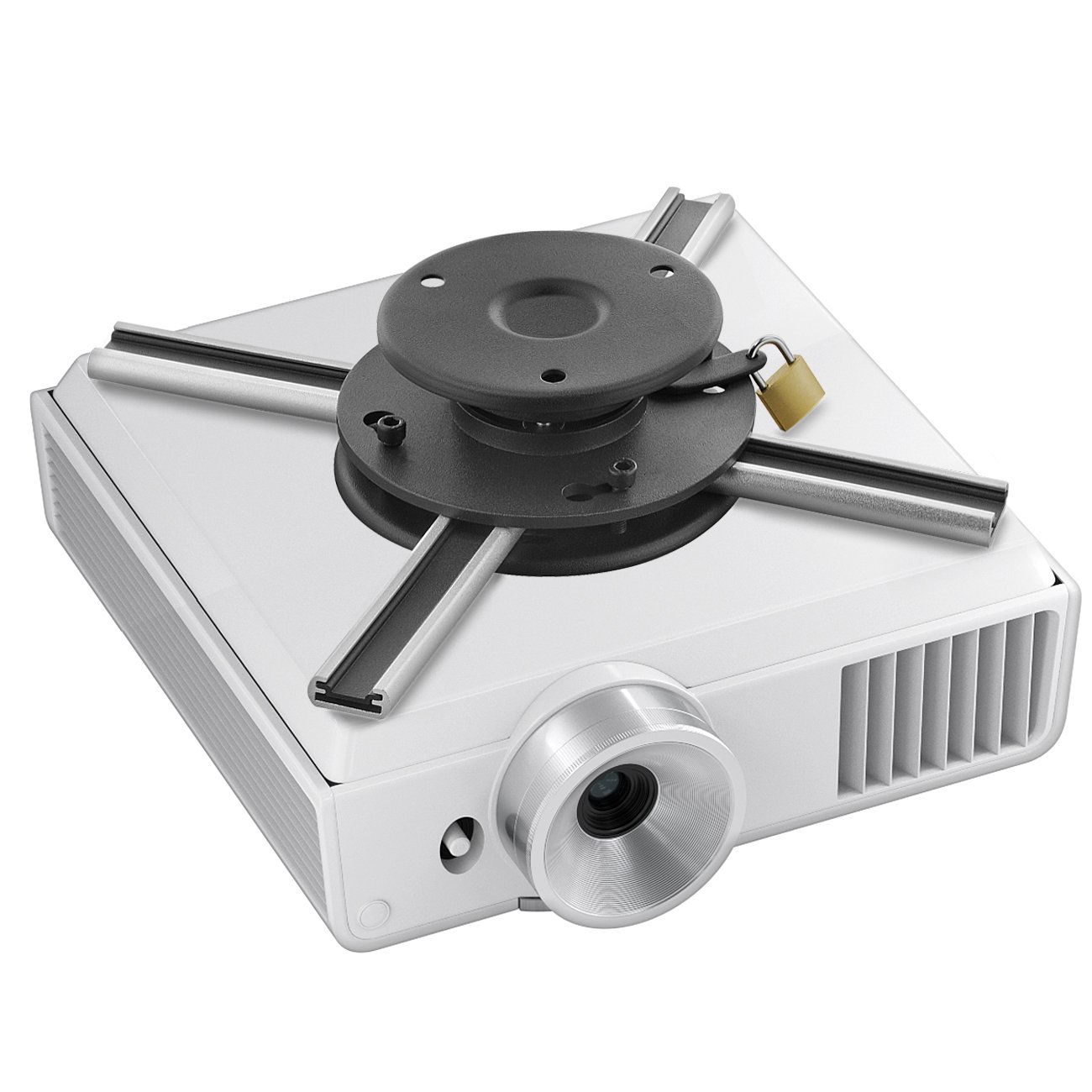 deleyCON Universal Beamer Projektor Deckenhalterung +-15° Neigbar - 360° Schwenkbar - bis 20Kg - Deckenabstand nur 62mm - Variabel - Schwarz