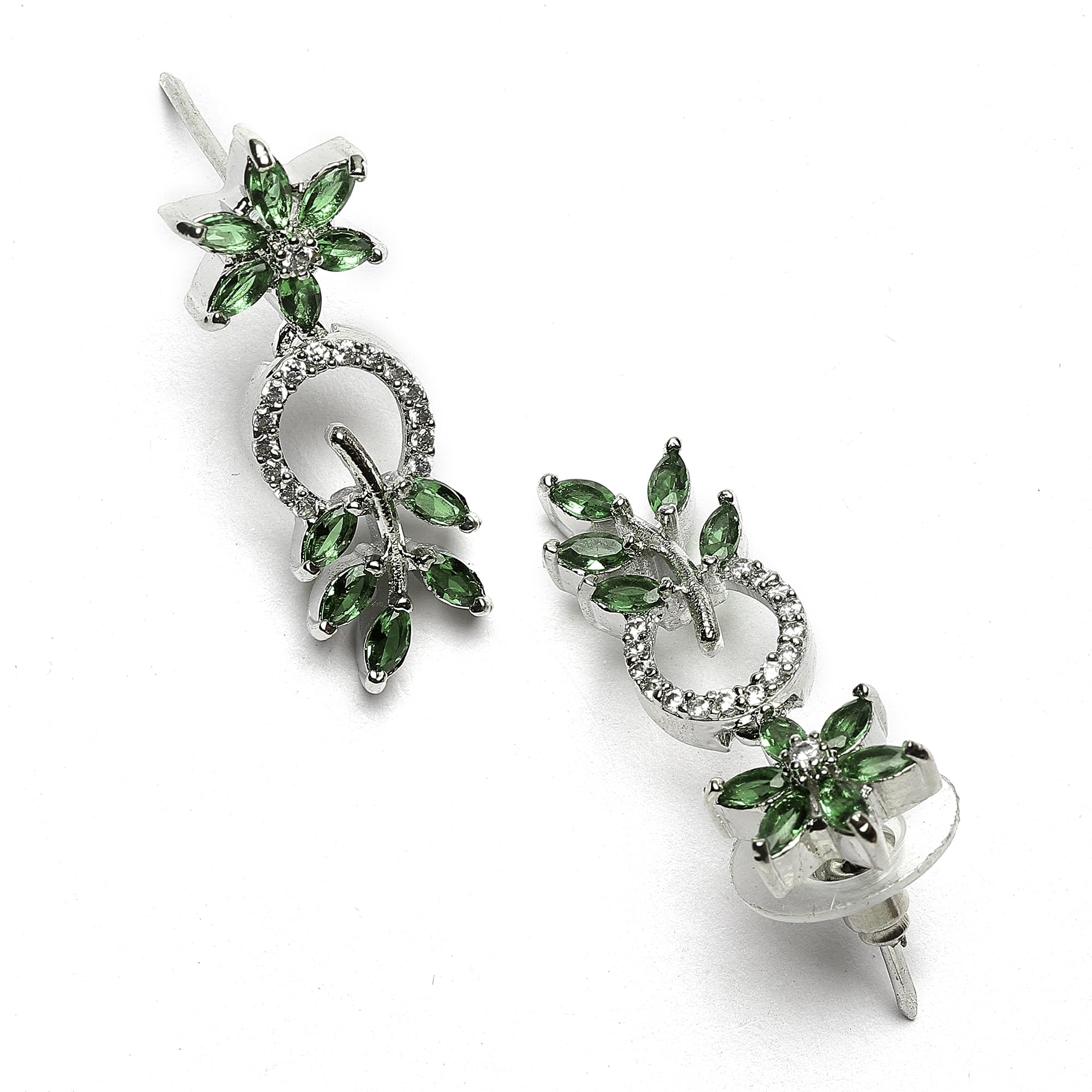 Rhodium-Plated Diamond Leaf Necklace Set