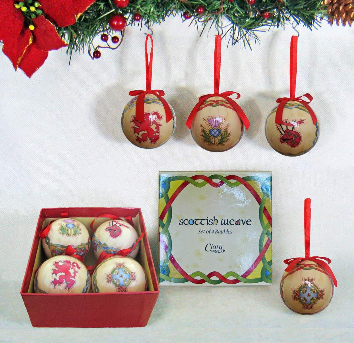 Royal Tara Scottish Emblem Baubles Set Of 4