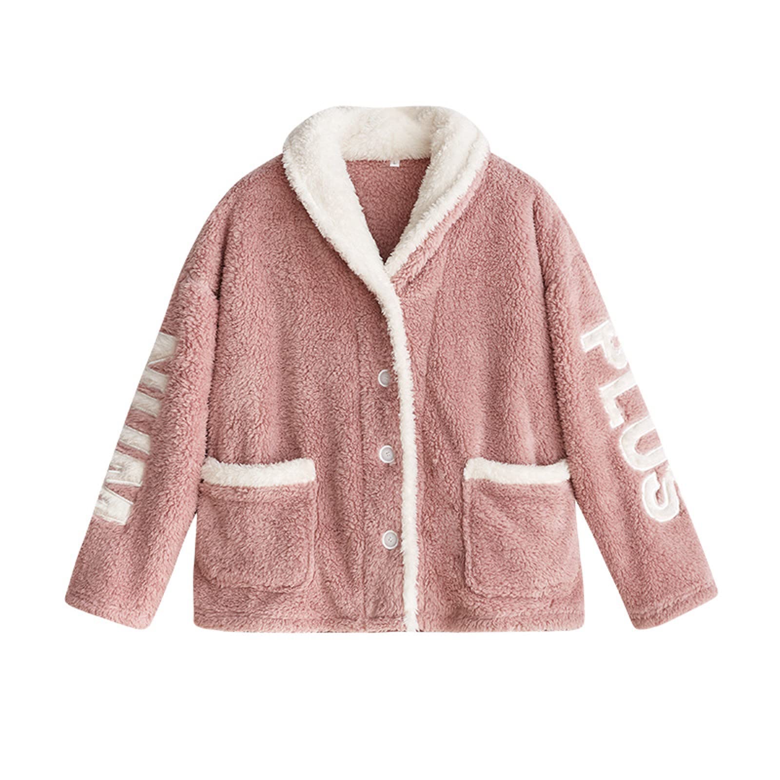 Conjunto de pijama de algodón mullido con botones para mujer, estilo casual, cálido, de algodón, suave, acogedor, ropa de dormir para invierno, otoño, ropa de descanso, suave y cómoda