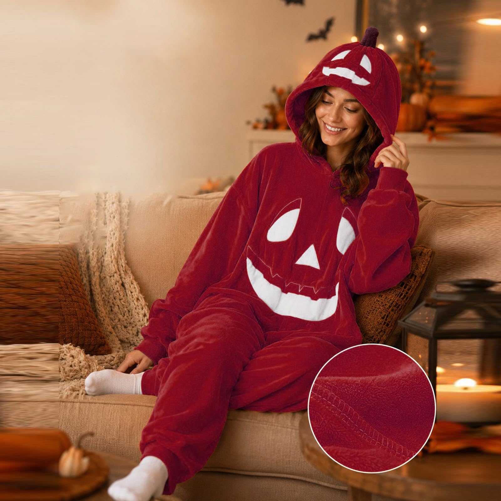 Generisch 2026 - Pigiama per adulti con cappuccio, motivo: zucca, perfetto per feste di Halloween, serate di trucchi o trucchi e servizi fotografici