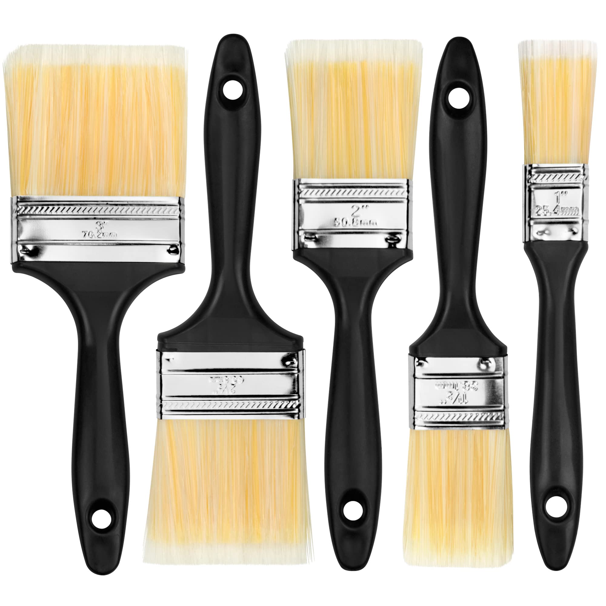 Juego De 5 Brochas De Pintura - Anchos 1, 1.5, 2, 2.5 Y 3 Pulgadas, Cerdas Para Pintura Al Agua