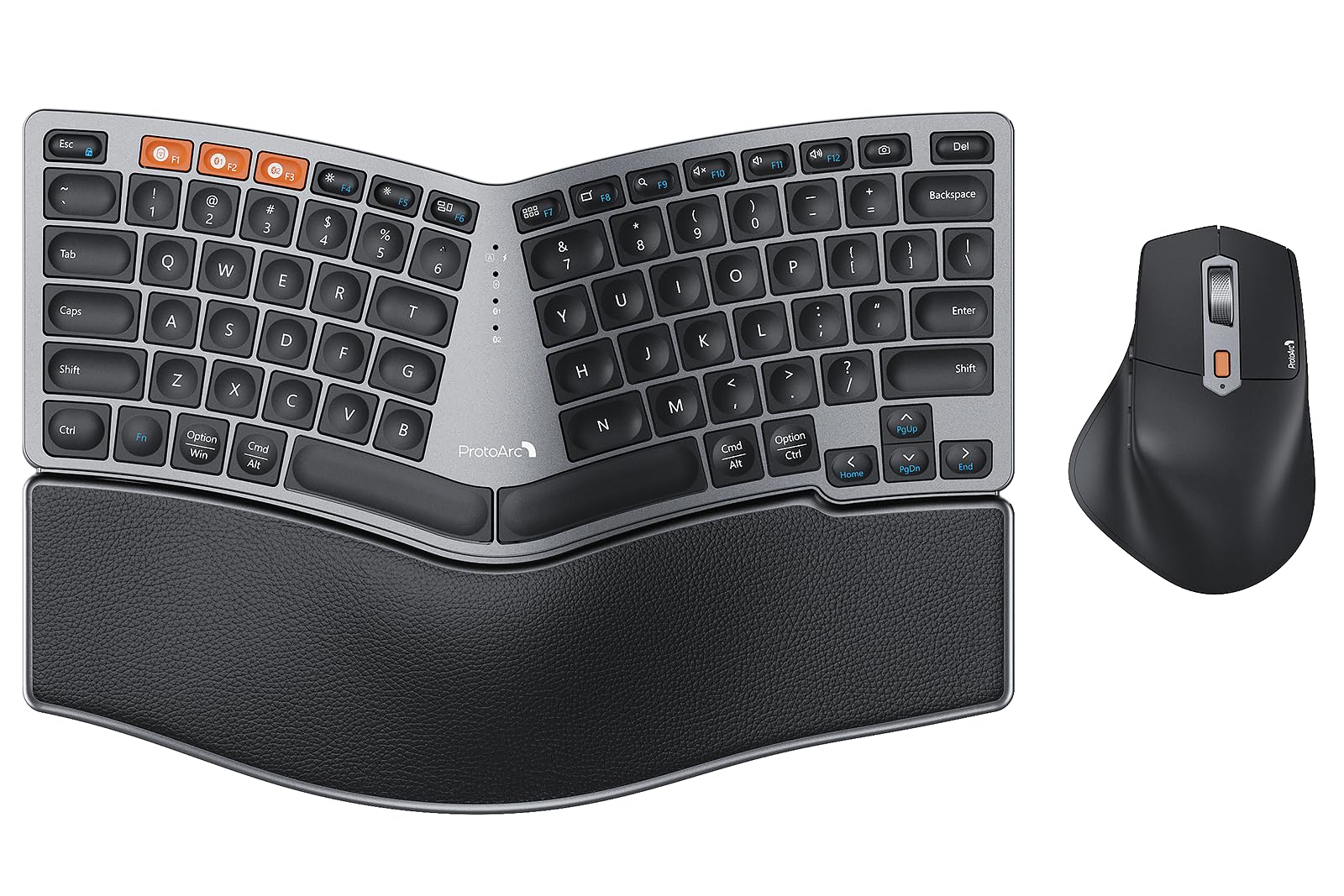 ProtoArc Bluetooth Ergonomic Keyboard Mouse, EKM04 Mini Compact Wireless Ergo Keyboard Mouse Combo, Split Design, Wrist Rest, Multi-Device, Rechargeable, for Windows, Mac OS - Space Gray