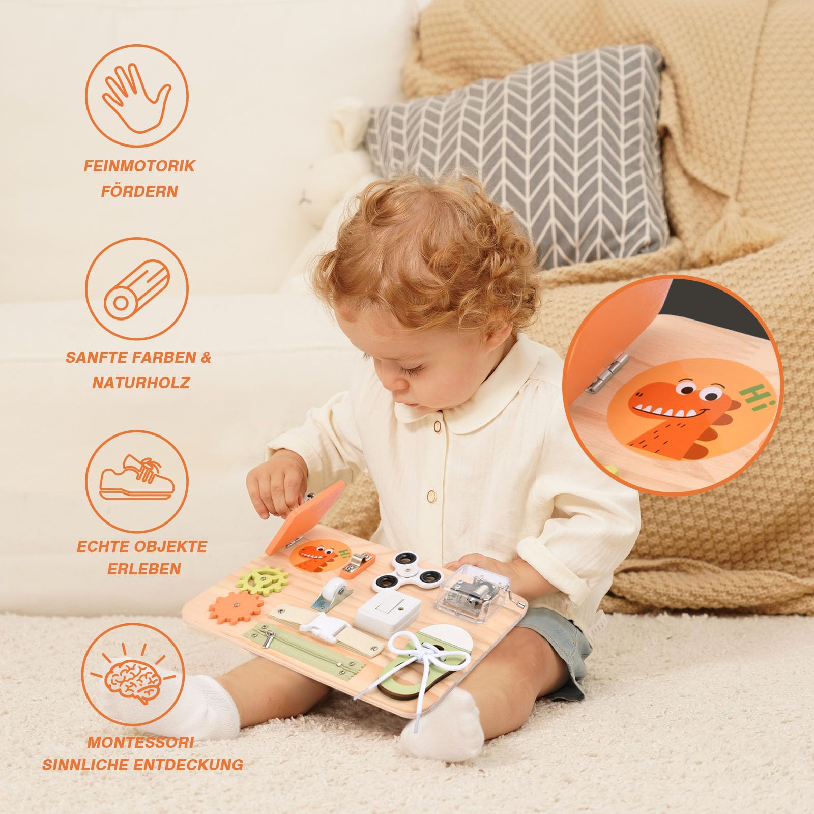 Potatomato Montessori Rosa Aktivitätsbrett & Orangefarbenes Aktivitätsbrett für Kinder