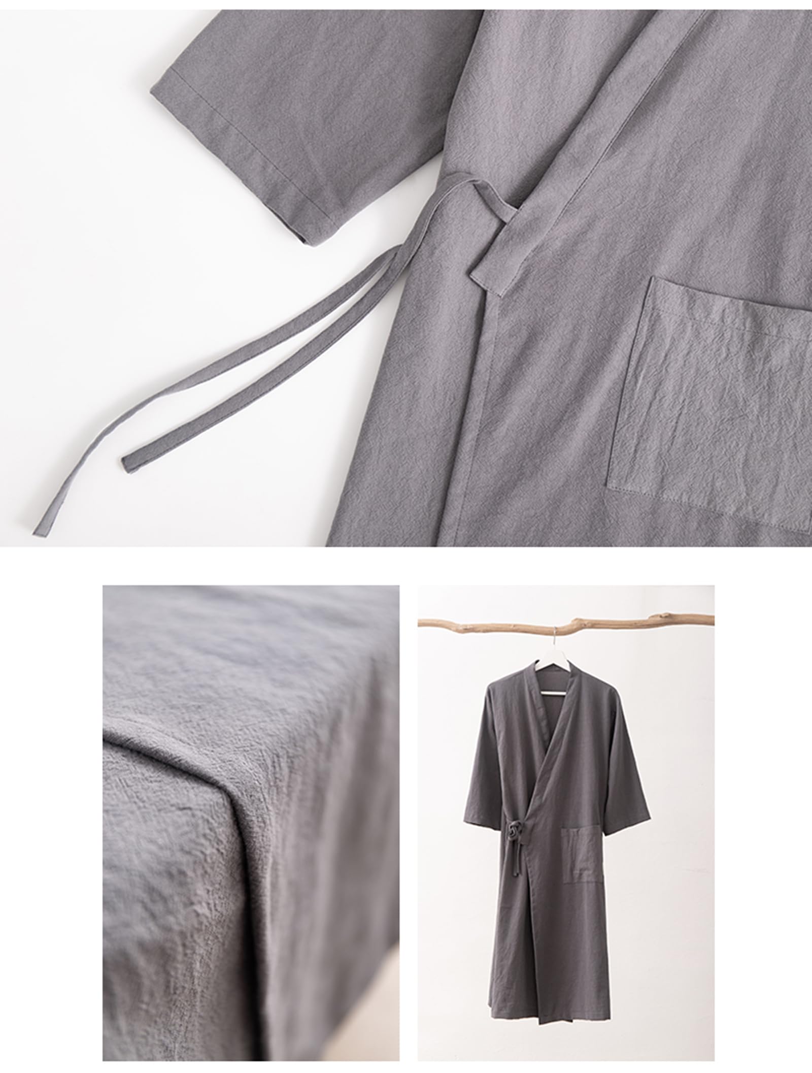 Albornoz de Algodón y Lino para Hombre y Mujer Estilo Japonés Absorbente de Secado Rápido Kimono Yukata Sauna