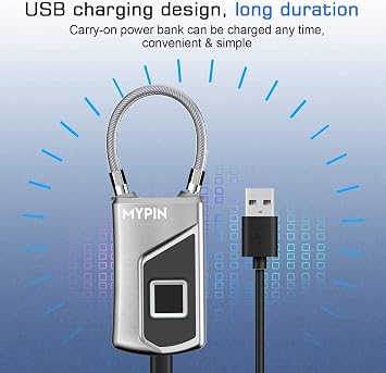 Fingerprint Lock with Key Backup, Smart keyless Waterproof Fingerprint Padlock Ideal for Gym, Door, Suitcase, Luggage Backpack, Bike, Office