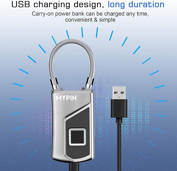 Fingerprint Lock with Key Backup, Smart keyless Waterproof Fingerprint Padlock Ideal for Gym, Door, Suitcase, Luggage Backpack, Bike, Office