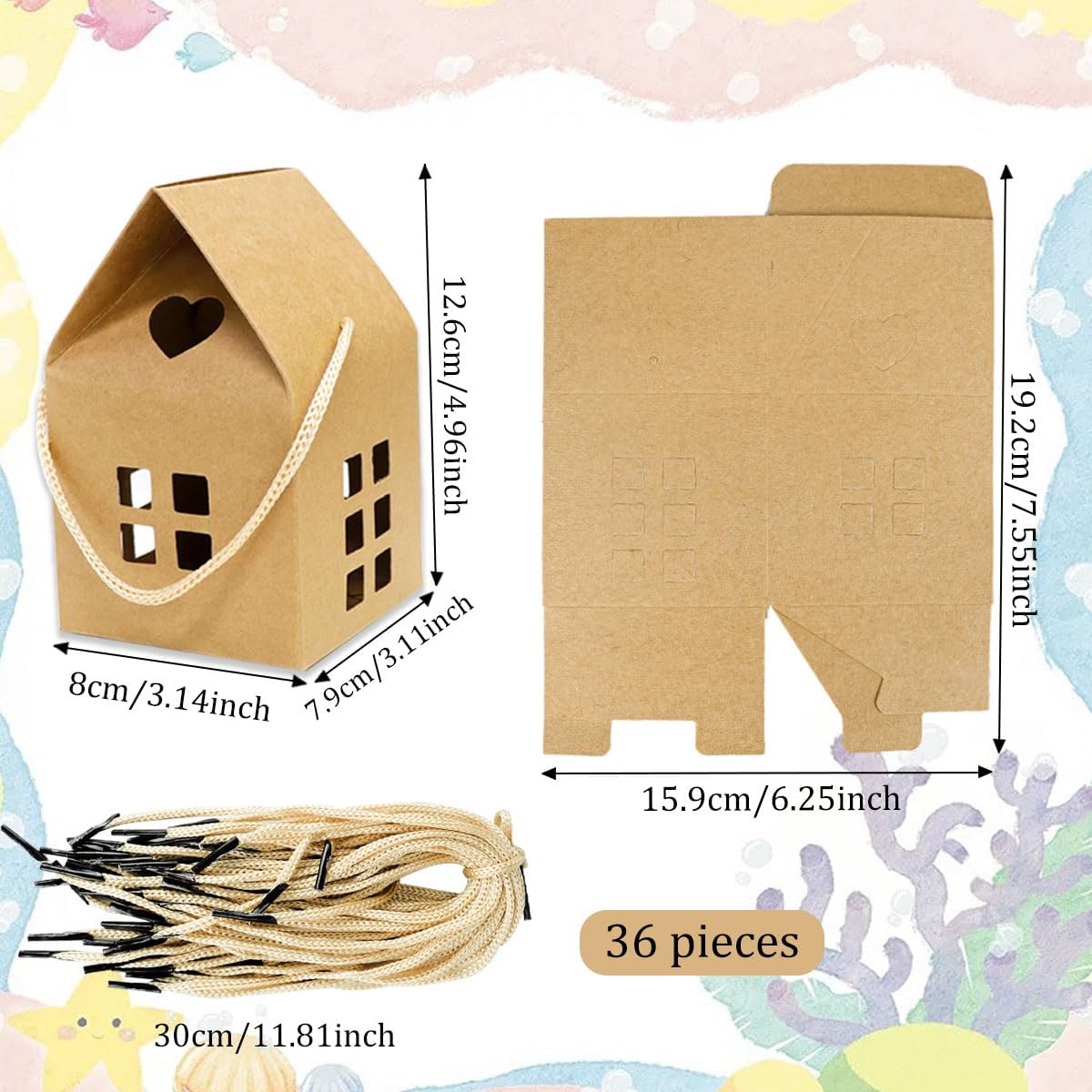 NEUROVYRAL 36 Pcs Kraft House-Shaped Gift Boxes, 3.2x3.2x3 Inch Paper Treat Box Cardboard Treat Boxes for Wedding Christmas Birthday Party Ornament Container image 2